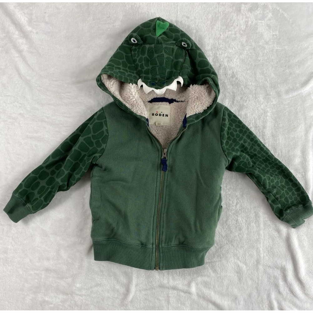 Mini Boden Sweater Jacket Toddler 3-4Y Alligator Hoodie Full Zip Sherpa Lined